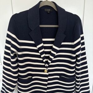 J. Crew Sweater Blazer Navy w White Stripes and Gold Button